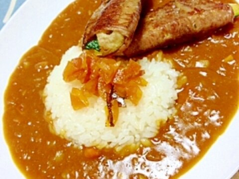 エリンギとズッキーニの牛肉巻きのせカレーライス